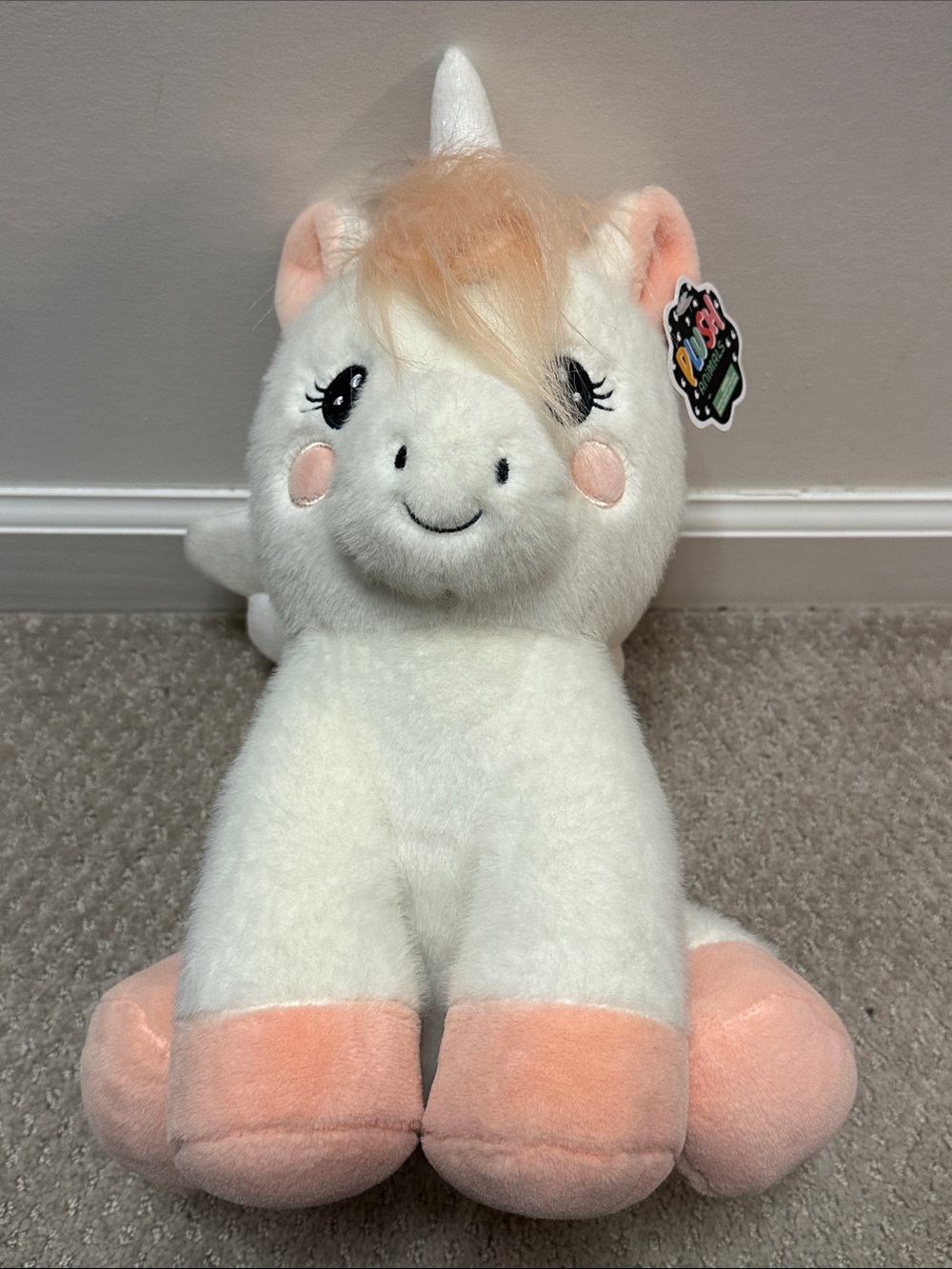 Plush Winged Unicorn Stuffed Animal - White and Peach Soft Toy.